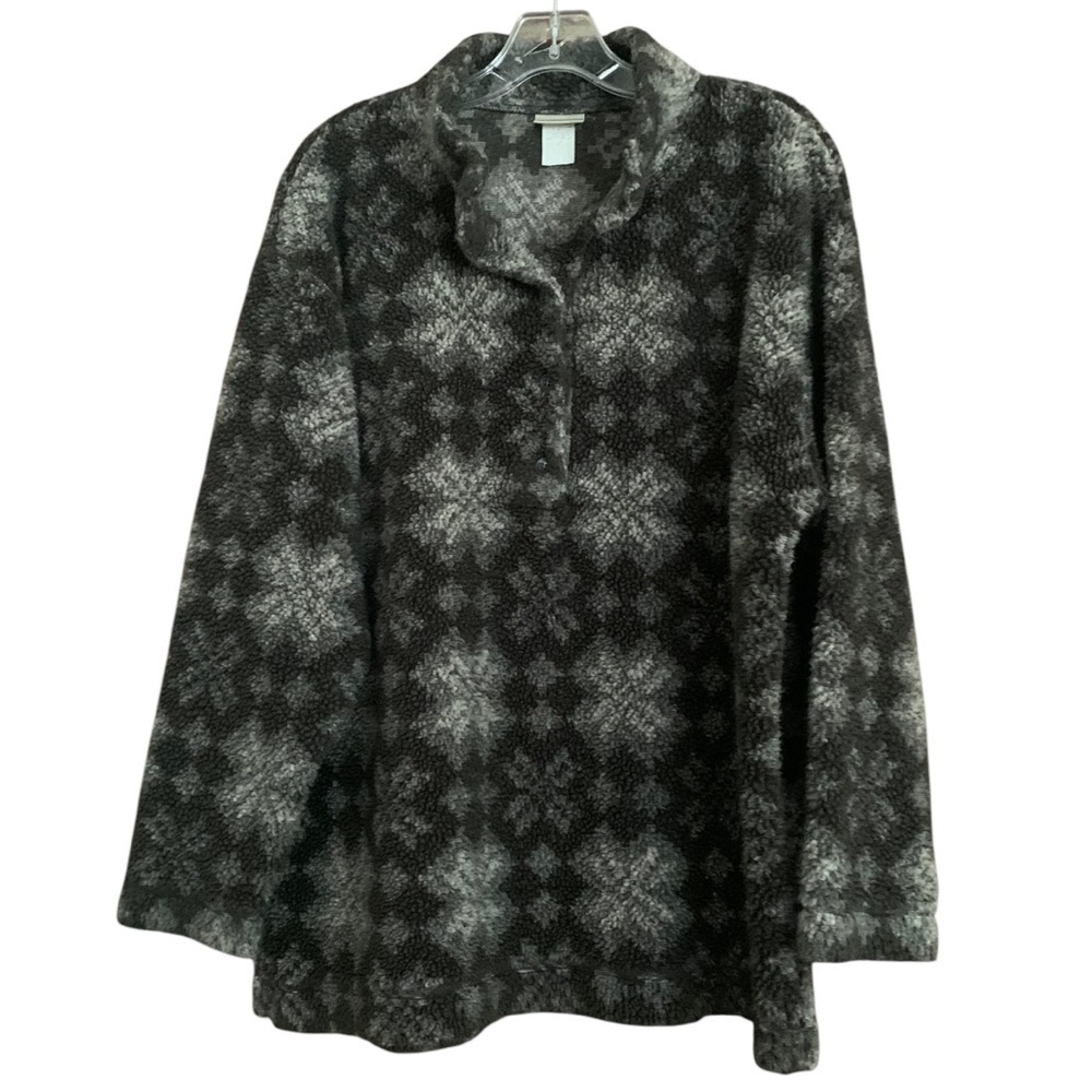 LL Bean Mens Vintage Snowflake Fleece Button Pullover Cabincore Après-ski Sz